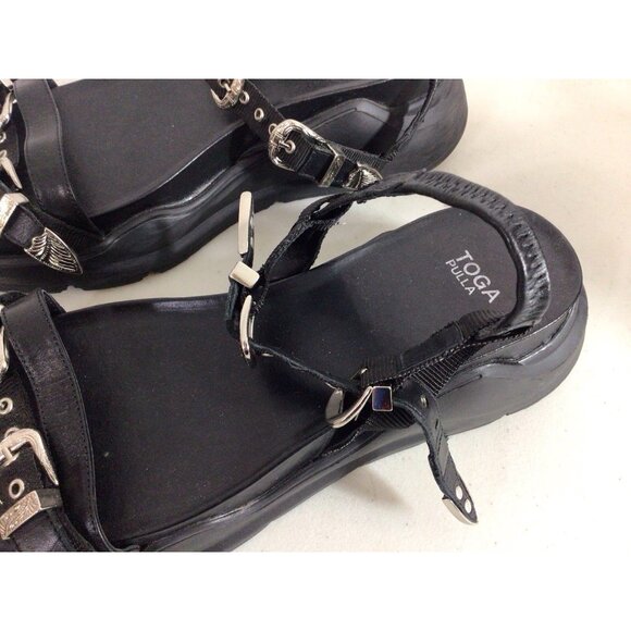 Toga Pulla Black Leather Sandals Womans 40 - Picture 3 of 8